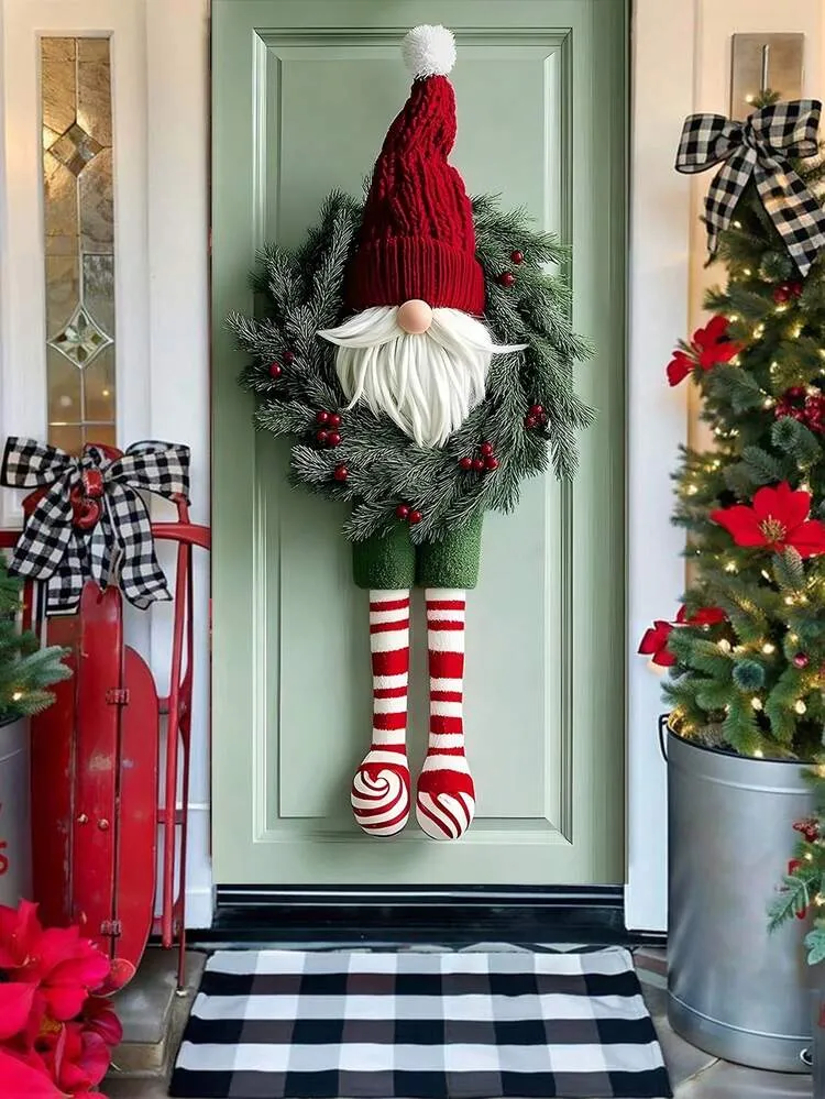 1 Holiday Christmas Gnome Door Decoration, Polyester Door Wreath With Red  Striped Base, No Electricity Required, Holiday Wall Decoration(This Is A  Door Cover, Not A Flower Wreath) | SHEIN UK