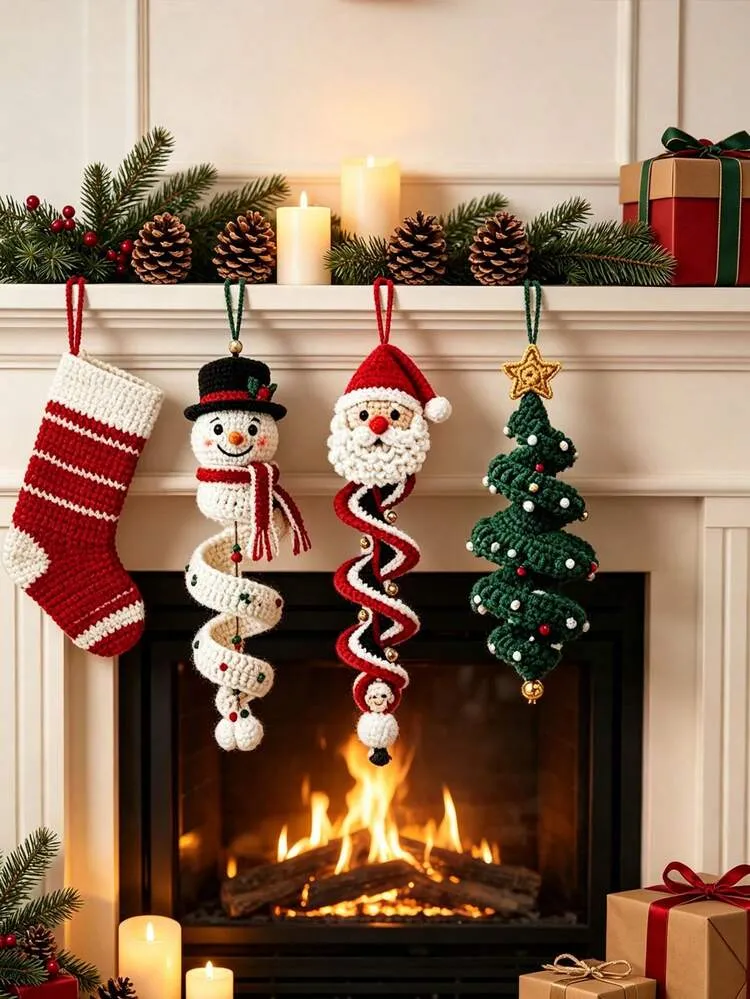 1 Set DIY Christmas Spiral Crochet Ornament Kit, Handmade Santa Claus Snowman Christmas Tree Hanging Decorations, Crochet Doll Set Suitable For Beginners, Holiday Handmade Gift | SHEIN USA