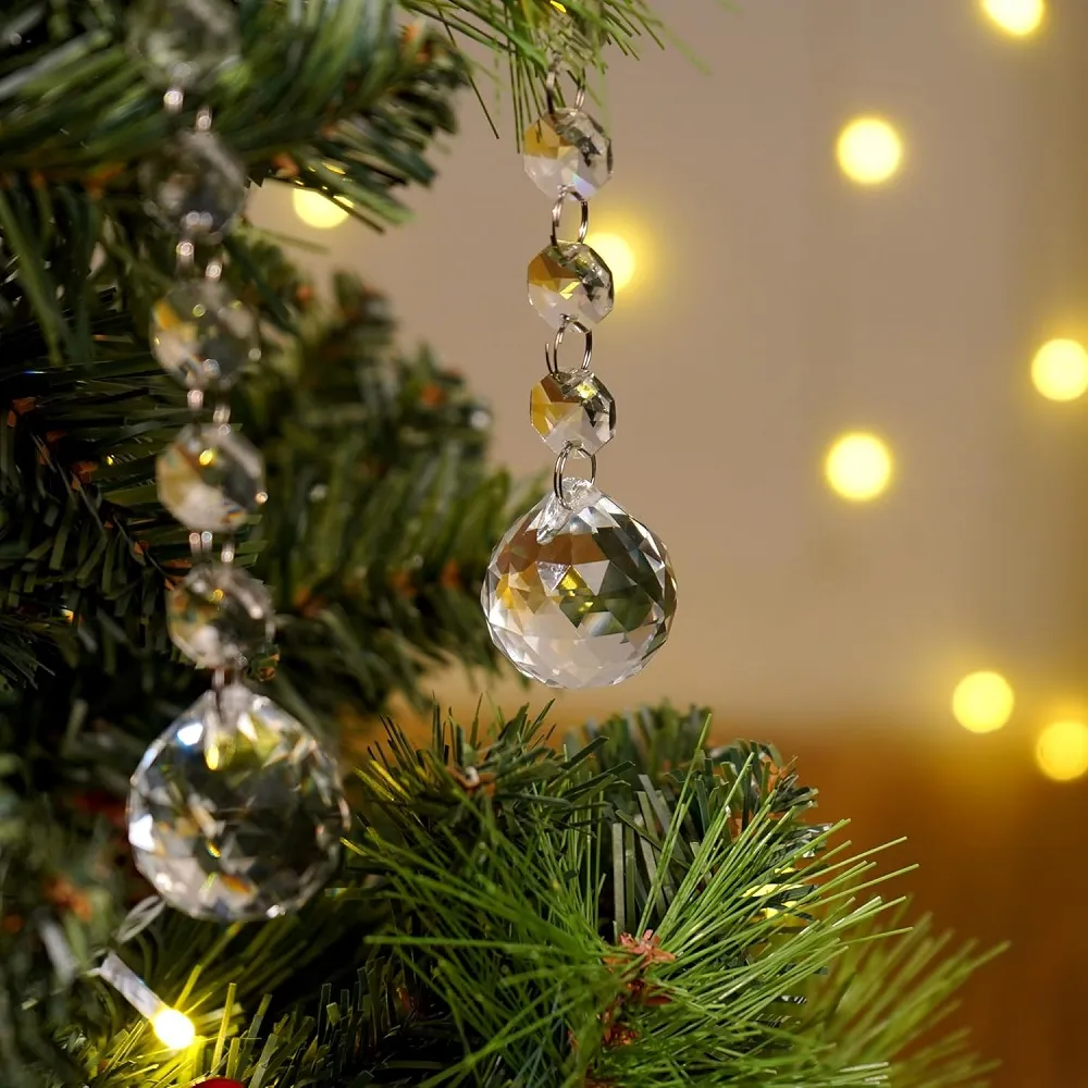 10 Strand- 10 Crystal Drop and 100 Beads Clear Chandelier Replacement Glass Christmas Ornaments