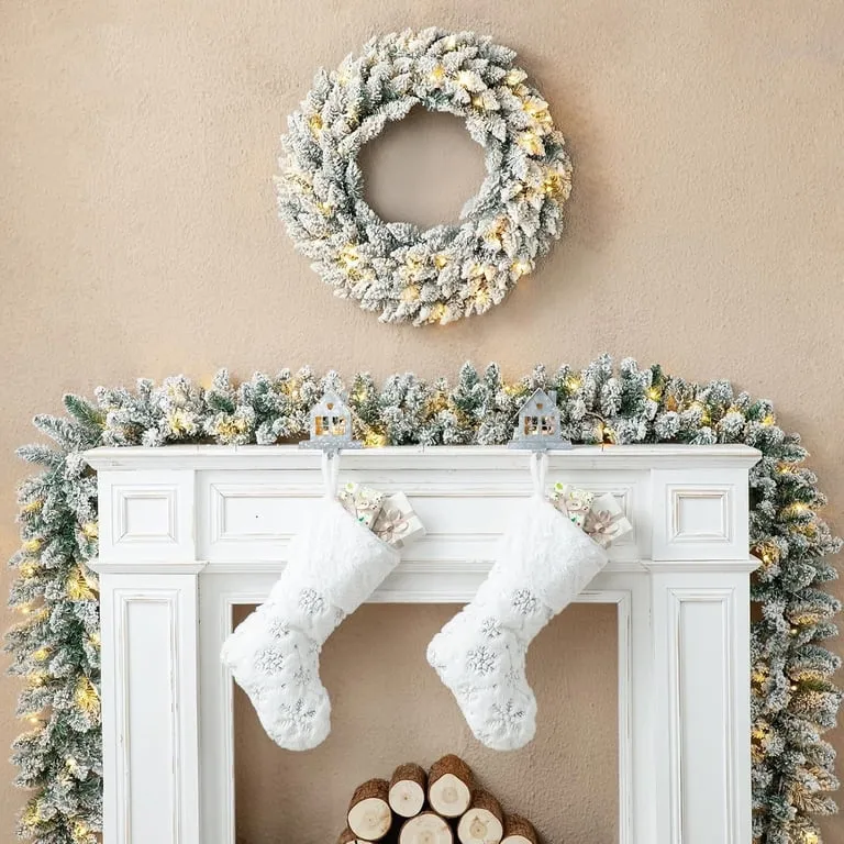 106.3 Inch Christmas Garland for Mantle, Pre-Lit Snow Flocked Christmas  Garland with Warm White LED Lights and Timer for Fireplace, Dining Table,  Stairs Christmas Decoration - Walmart.com
