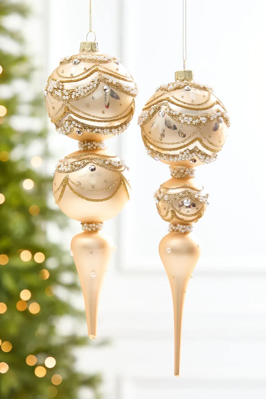 11' Gold Pearl Trimmed Finial Ornament - Decorator's Warehouse