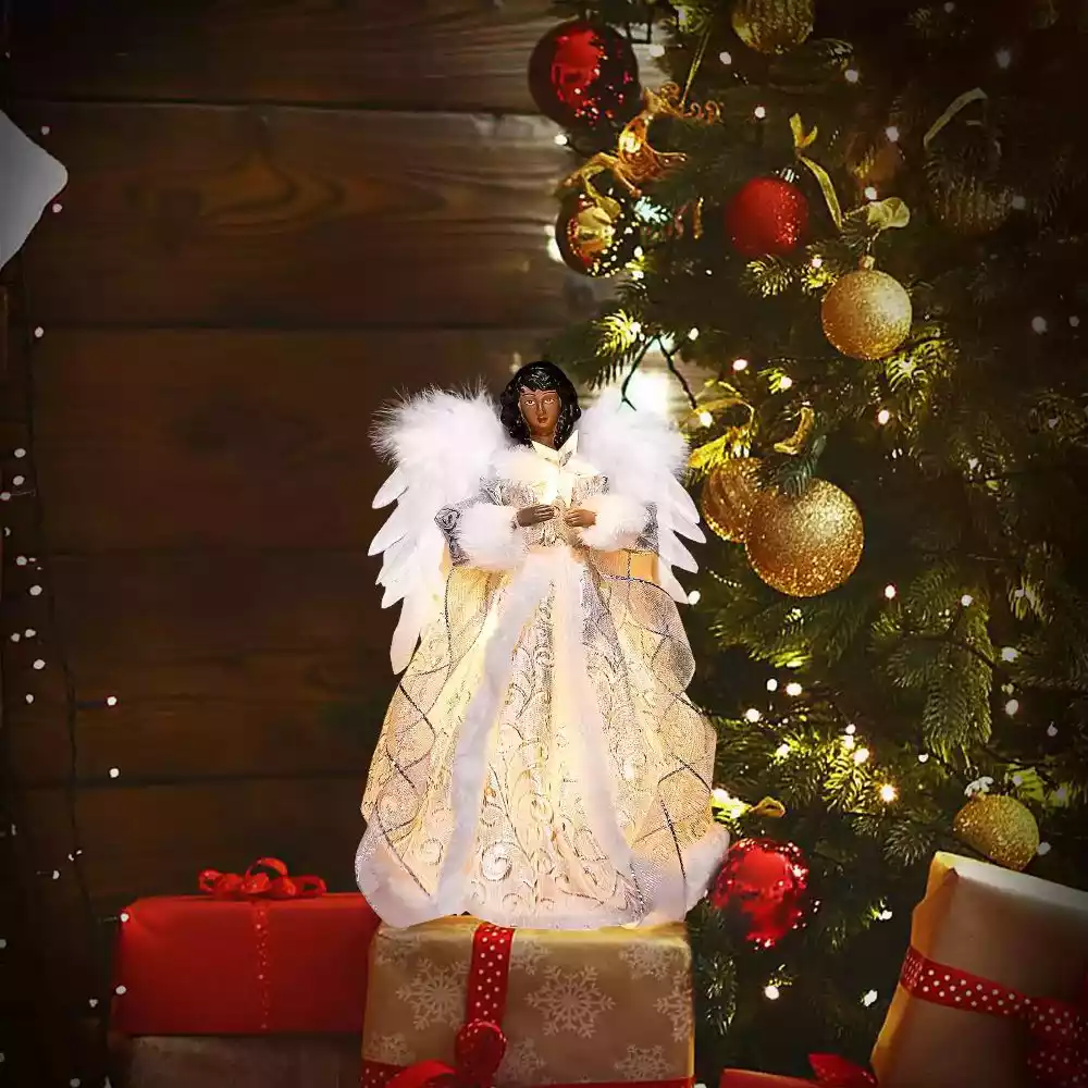 12″ Classic Black Angel Christmas Tree Topper Holding Star