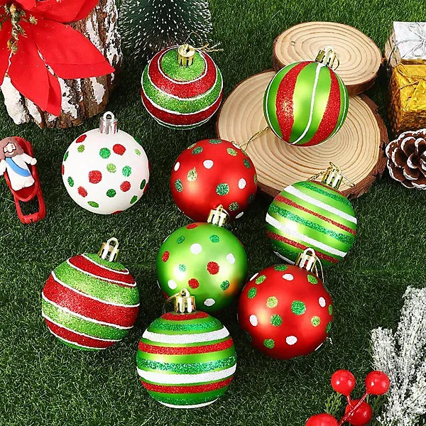 12 Pack Christmas Ball Ornaments for Tree, Grinch Red and Green Glittering  Hanging Bulbs Pendants for