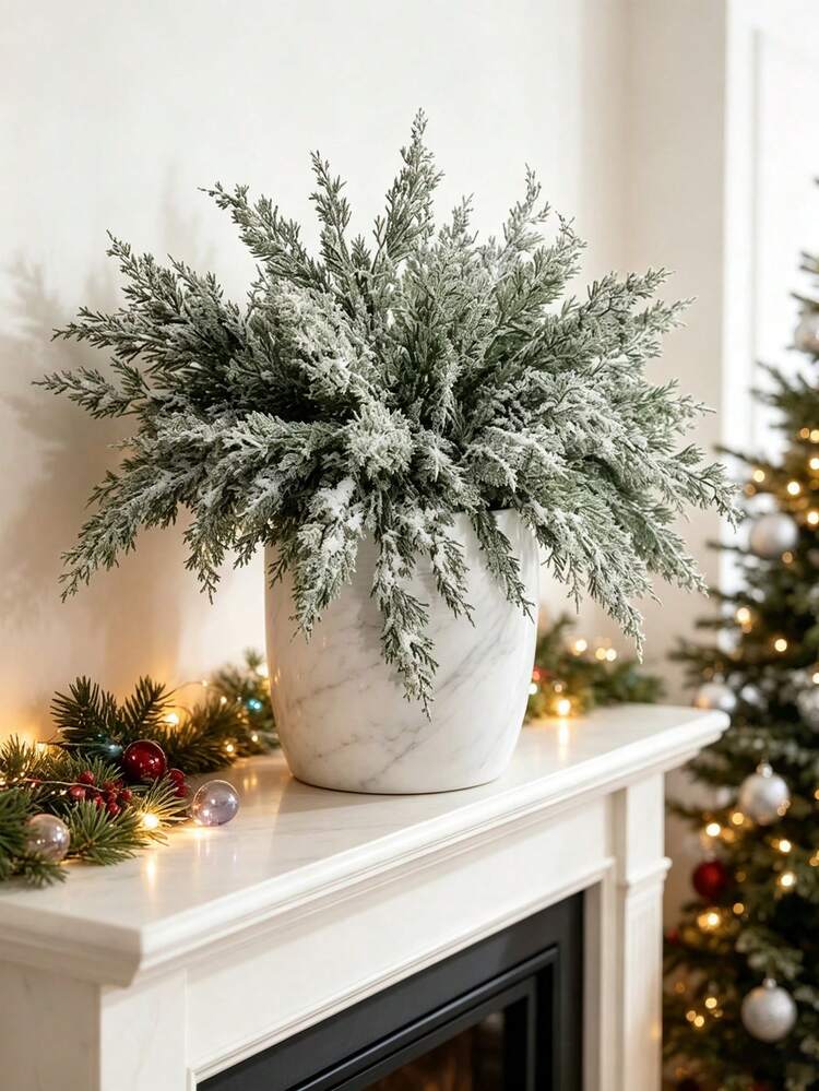 12/6/1pc Artificial Christmas Cedar Branches, Realistic Snow-Covered Pine  Needles, White Frosted Foliage, Bendable Faux Branches, Suitable For  Wreaths, Christmas Tree Decor, Christmas Home Dining Ta