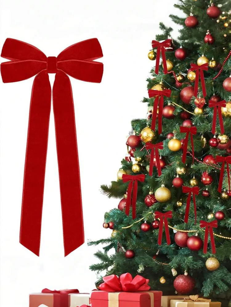 12pcs Ribbon Bows Christmas Tree Decorations, 5' X 10' Christmas Ornaments, Suitable For Christmas Tree, Home