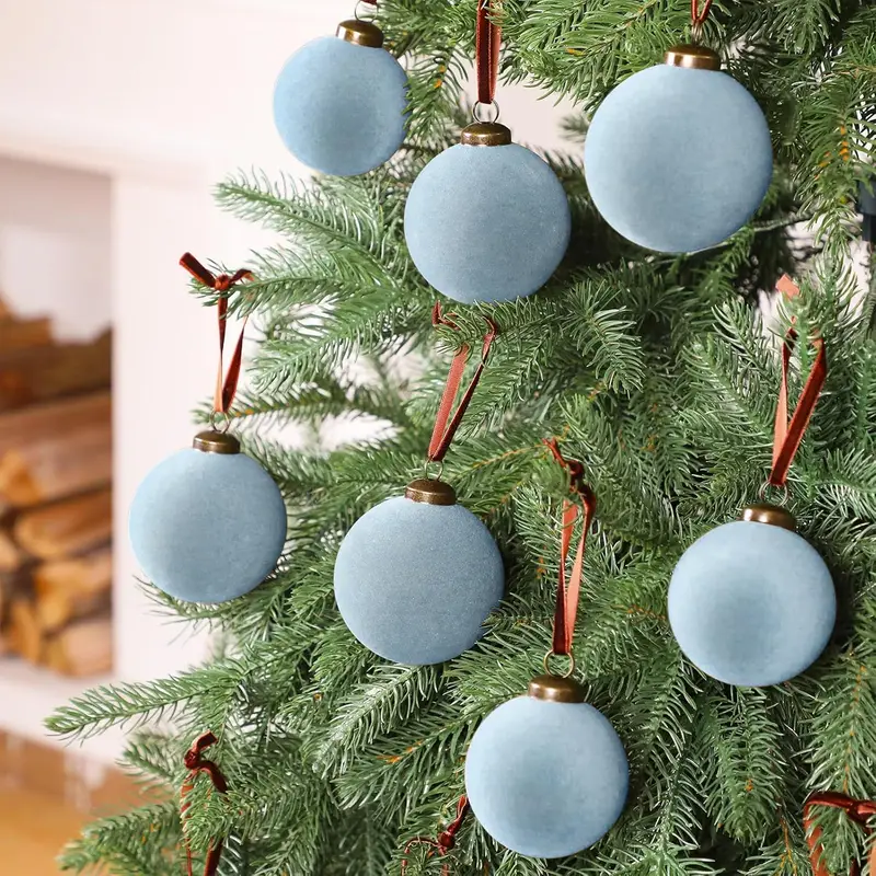 12pcs Velvet Christmas Balls, 5.99 cm in Size, Packaged in a Box; * Are Flocked Christmas Tree Ornaments, Ideal As Christmas Gifts Or Home Decorations. * Come with Metal Lids And Velvet Ropes Random