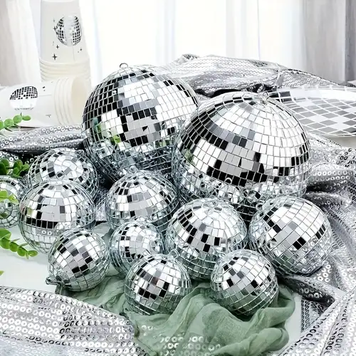 14pcs Mirror Disco Ball Set, 4 Sizes Silver Hanging Mini Disco Balls with Hanging Rope, 0.79inch/1.18inch/1.57inch/1.97inch Reflective Disco Ball Ornaments for 70s Disco Party Wedding Christmas Home