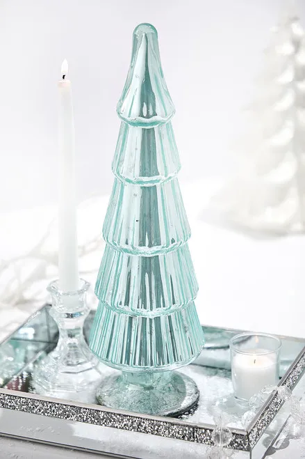 15' Light Blue Mercury Glass Tabletop Tree - Decorator's Warehouse
