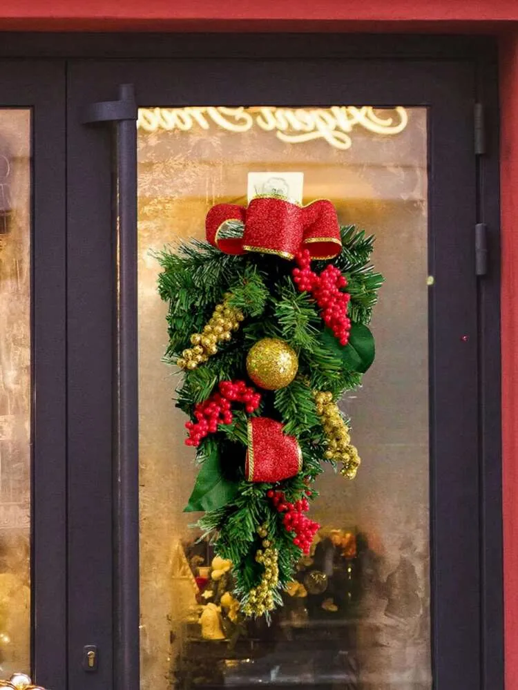 17in Christmas Swag Wreath Xmas Green Leaves Berry Wreath Wall Hanging Door  Garland Front Door Wreath for Xmas Front Door Window Holiday Decor | SHEIN  USA