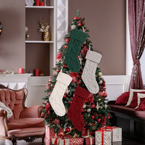 18 Inches Knit Christmas Stocking Acrylic Material Large Size for Family and Party Decoration