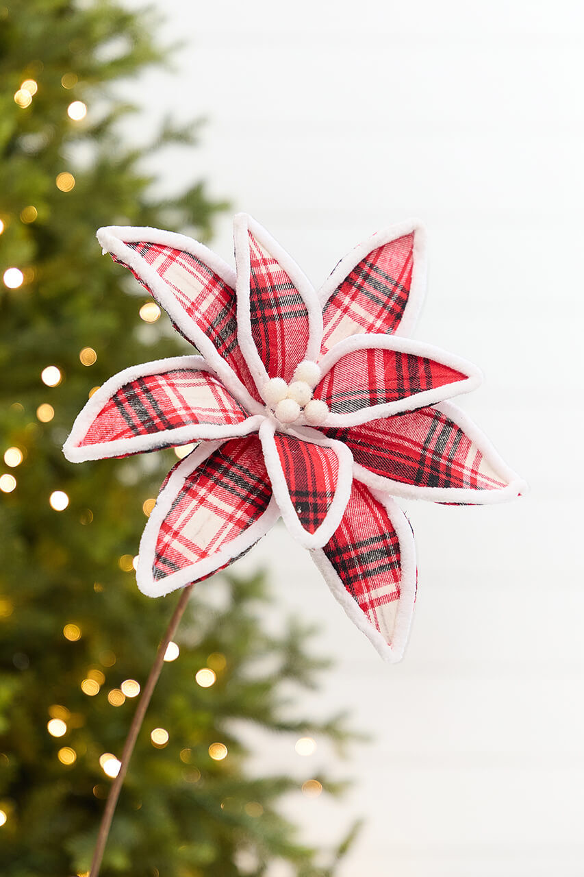 19' x 12.5' Red & White Black Plaid Poinsettia Pick