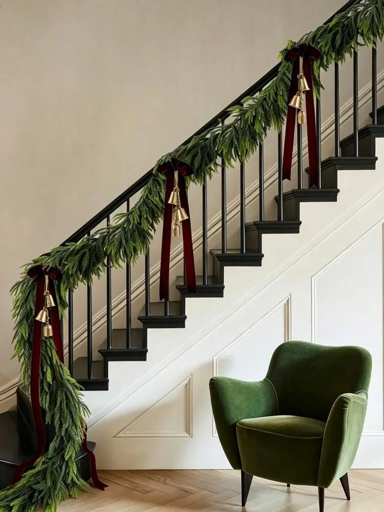 1pc 180cm Christmas Norfolk Pine Wreath, Realistic Artificial Greenery Garland, Winter Style Wreath, Suitable For Fireplace Mantel, Table, Stairs, Front Door, Indoor/Outdoor Holiday Christmas Decor,