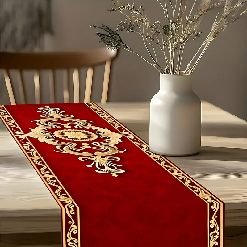 1pc 2d runner red background golden patterns - Temu Oman