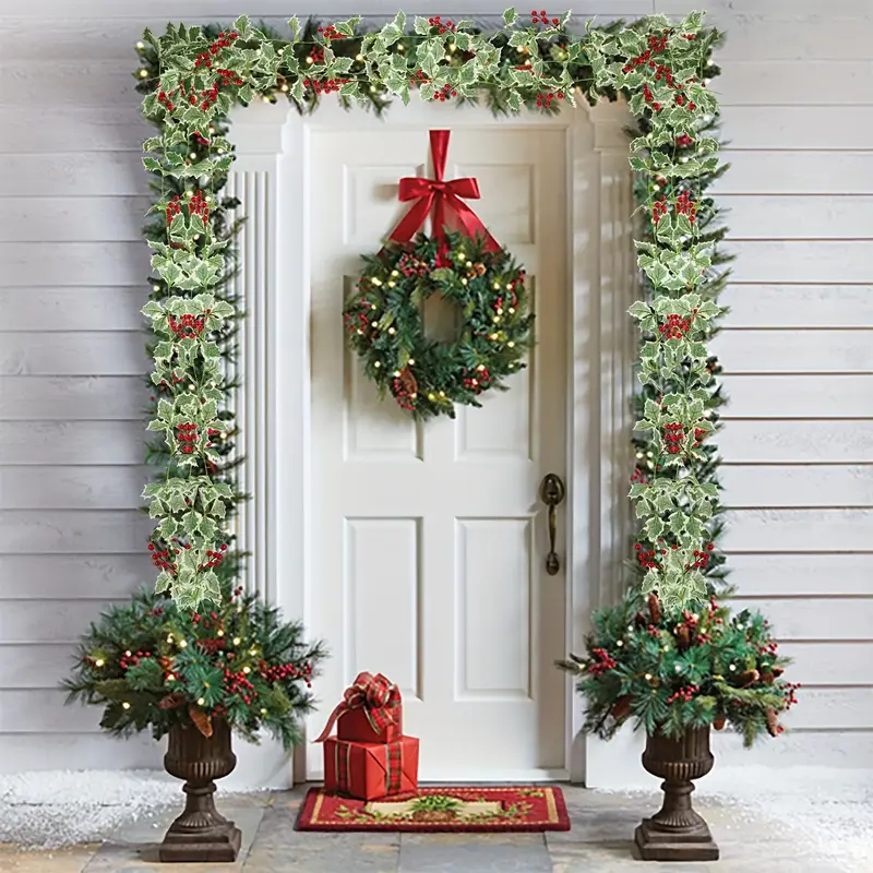 1pc artificial christmas garland greenery holly leaves red - Temu Canada