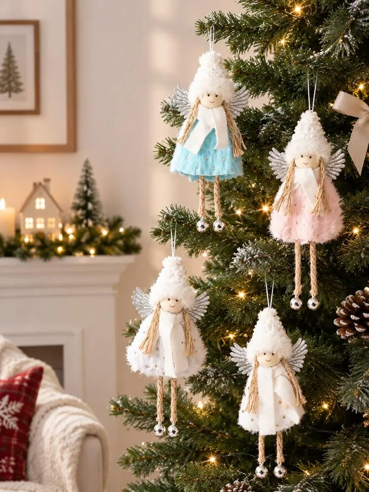 1PC Christmas Angel Girl Ornaments, Soft Fabric Angel Doll Hanging Pendant  With Glitter Wings & Bells, Christmas Tree Decorations For Holiday Home  Decor,Christmas Home Decor - Product Video