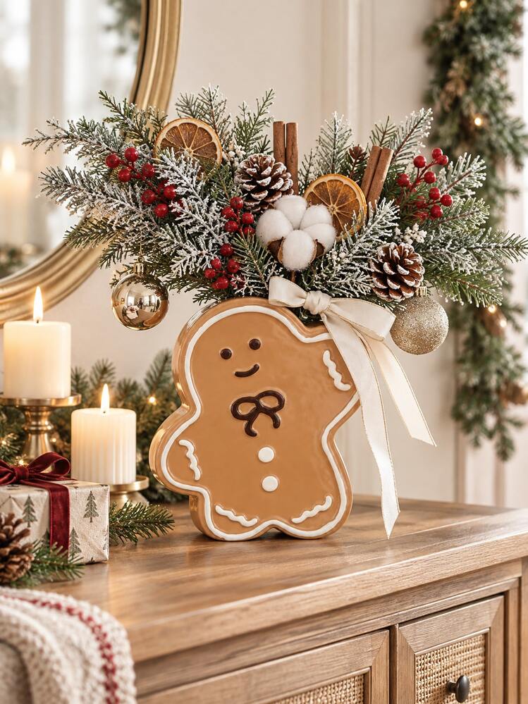 1pc Christmas Gingerbread Man Flower Vase, Holiday Character Holder For  Artificial Flowers, Pine Branches And Dried Stems, Festive Tabletop Decor  For Living Room, Mantel, Entryway And Dining Room,Ch