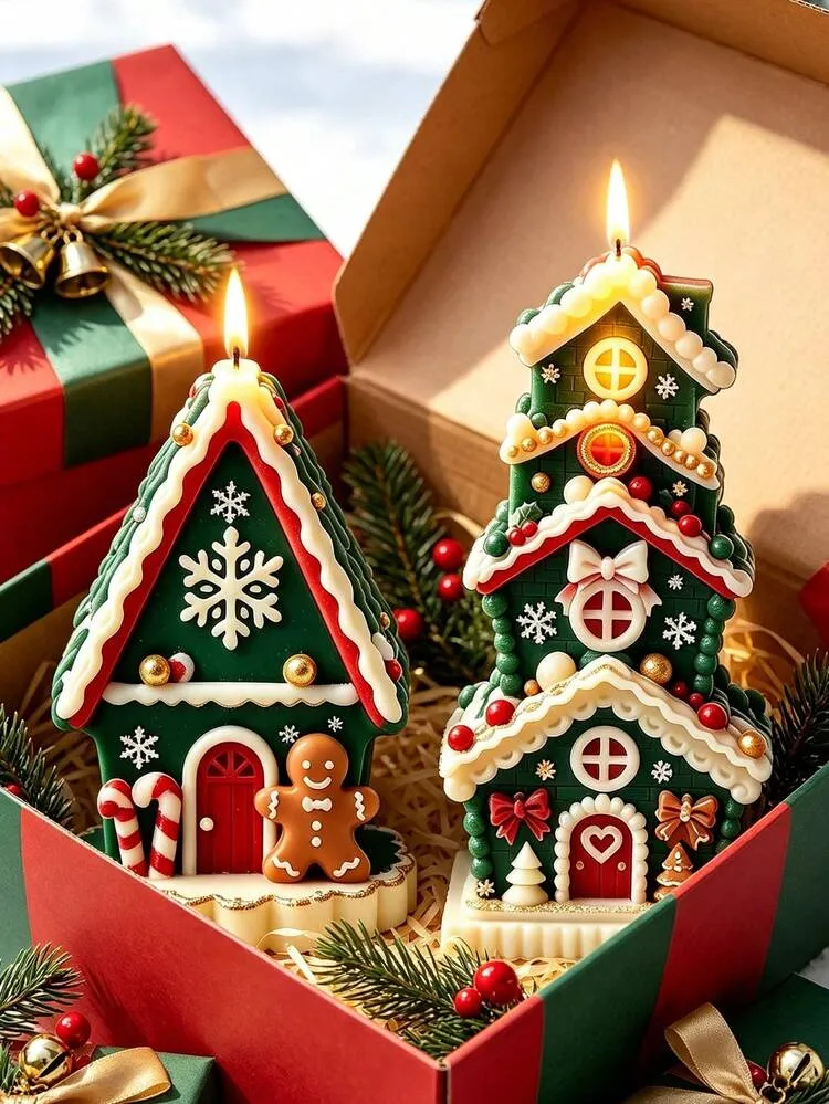 1PC Christmas Snow Castle Gingerbread House Silicone Mold, Realistic Santa & Cedar Tree Embossed Mould, Reusable Easy Demold Craft Tool For Candle, Plaster, Soap, Resin, Holiday Table Decor & Handma