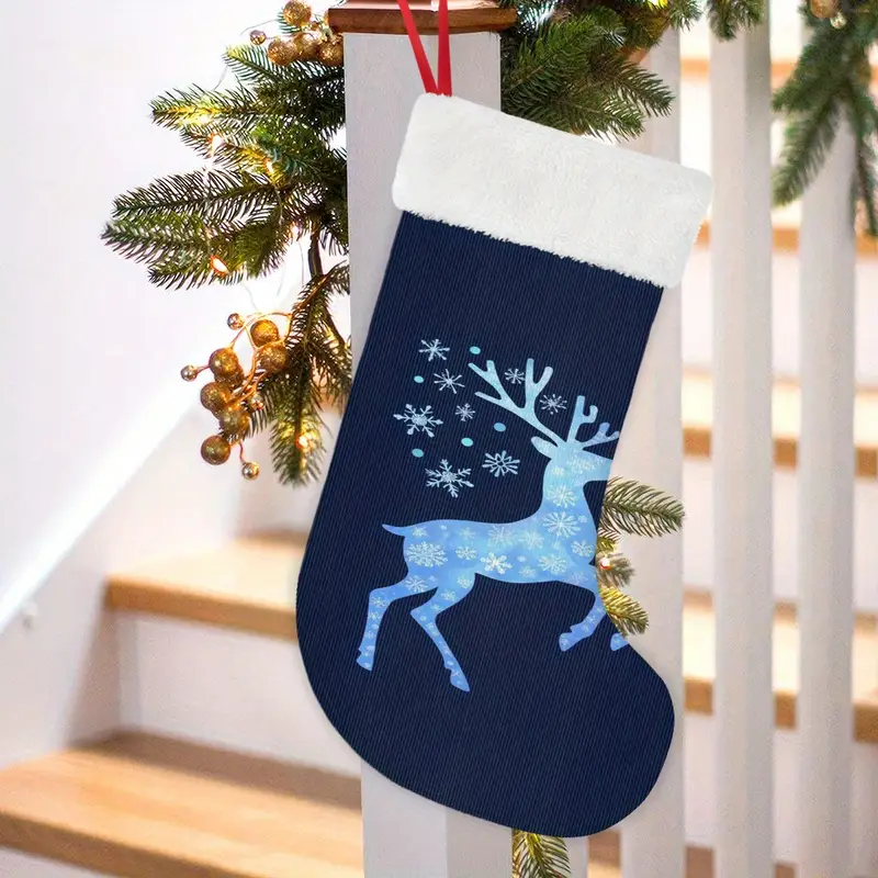 1pc christmas stocking blue snowflake deer christmas - Temu Mauritius