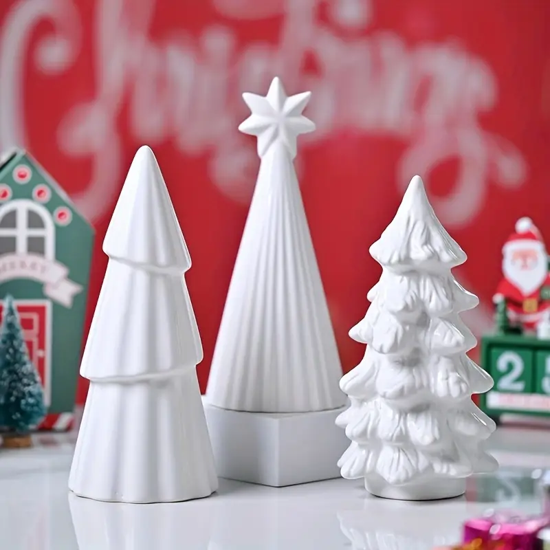 1pc Christmas Tree Ceramic Festive Decorative Ornament - 3 Different Shapes  * European Modern Minimalist Style * Easy to Clean, Durable Material,  Christmas-Themed Decorative Ornament * Decorating ..