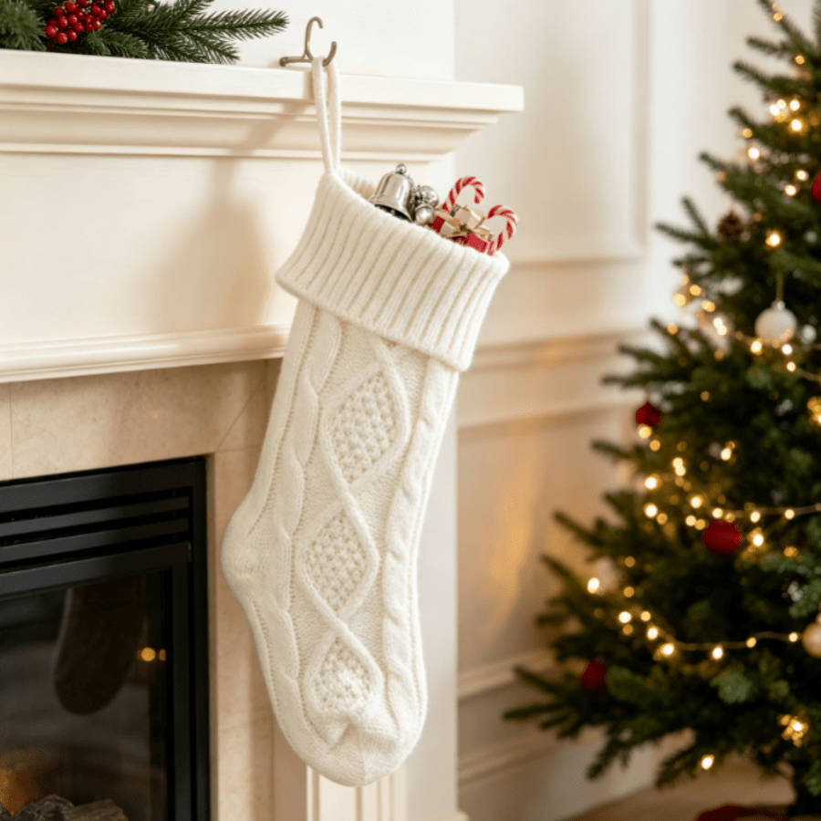 1pc Christmas Twisted Knit Christmas Stocking, 45cm Red Green White  Christmas Gift Bag Fireplace Hanging Decor, Christmas Tree Hanging Ornament Holiday  Decoration Sock | SHEIN