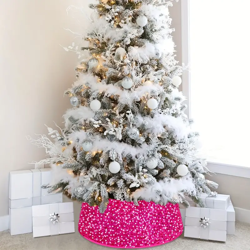 1pc hot pink christmas tree collar 24 inches sequin xmas - Temu New Zealand