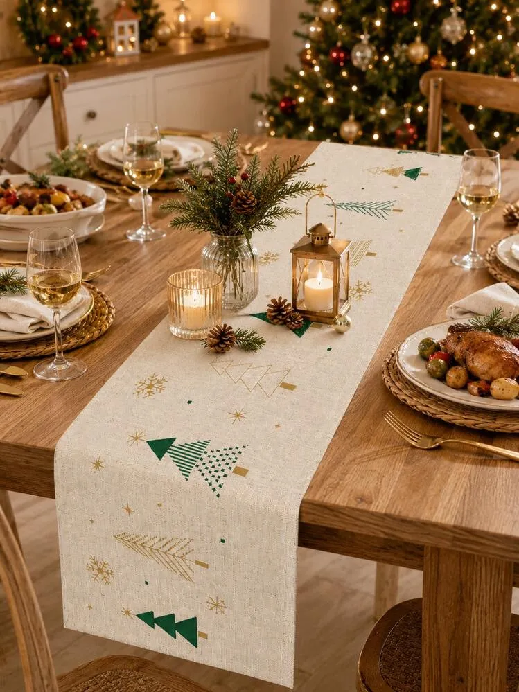 1pc Modern Minimalist Christmas Table Runner, Line Drawing Pine Tree Star  Snowflake Print, Nordic Style Tabletop Decor Cloth, Suitable For Daily  Light Meals, Kitchen Bar, Balcony Indoor Table, Seaso