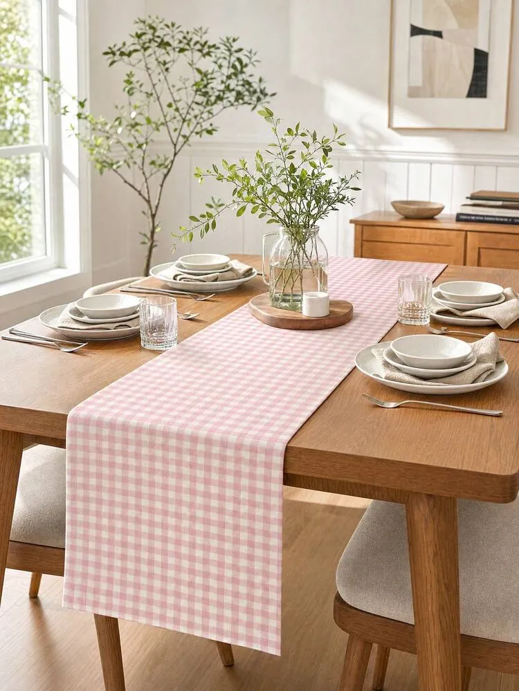 1pc Modern Minimalist Pink & White Plaid Table Runner, Christmas Red Plaid  Rectangular Tablecloth, Multiple Sizes Available, Suitable For Family  Dining, Christmas Kitchen Decor, Home Decor, Outdoor 