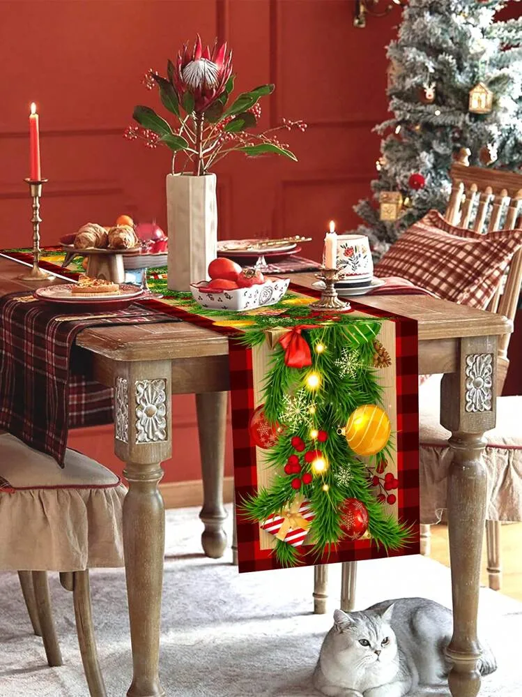 1pc Shiny Christmas Garland, Christmas Gift Box & Ornaments Design Table Runner, 35x180cm, Polyester Material, Christmas Family Gathering Table Centerpiece Decor | SHEIN Singapore