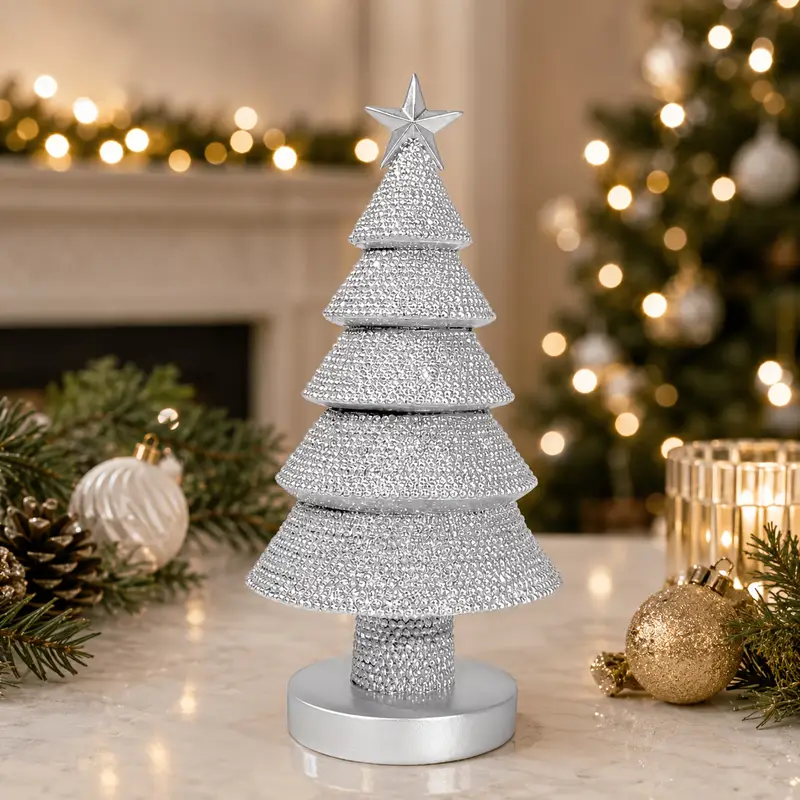 1pc shiny silvery beaded christmas tree statue desktop - Temu Bahrain