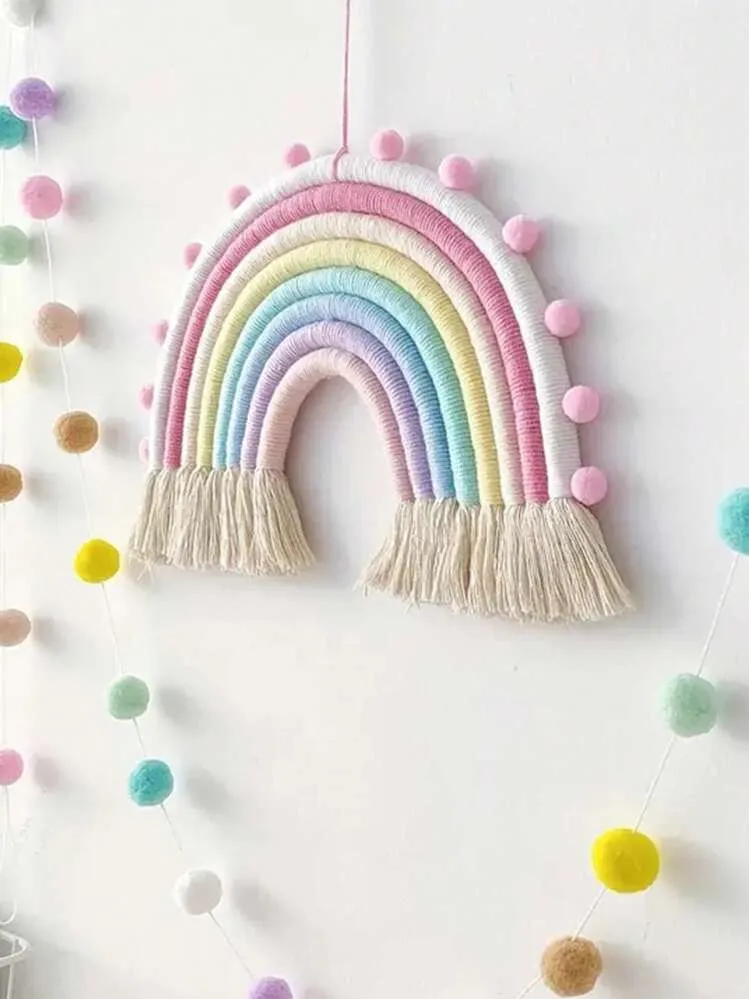 1pc/1set Colorful Hand-Woven Rainbow Decorations, Ball Strings, Macaron Rainbow Wall Hangings, Colorful Bohemian Home Decorations, Party Supplies, Baby Rooms, Nurseries, Classroom Hangings, Room Dec