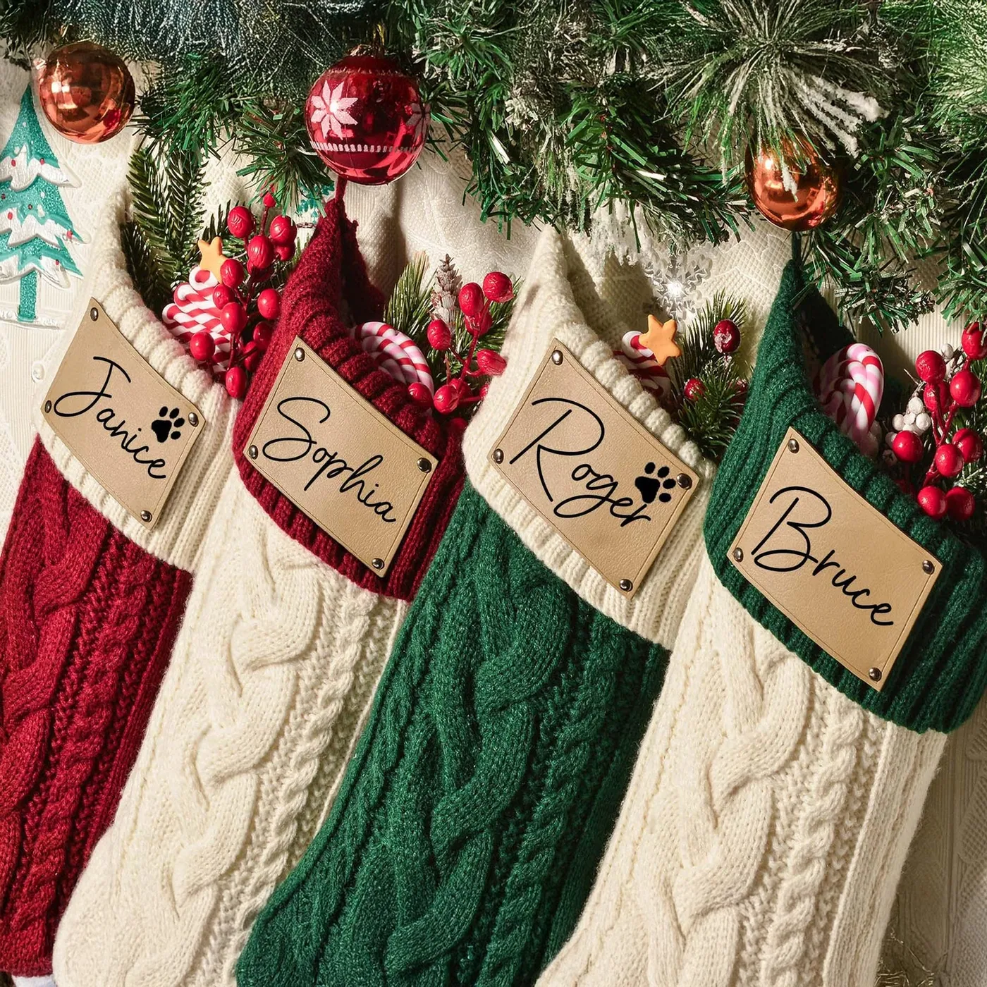 2025 Engraved Leather Patch Stockings,Christmas Stockings with Name,Dog  Bone Christmas Stockings,Knit Stocking,Family Stocking,Holiday Decor -  GeckoCustom
