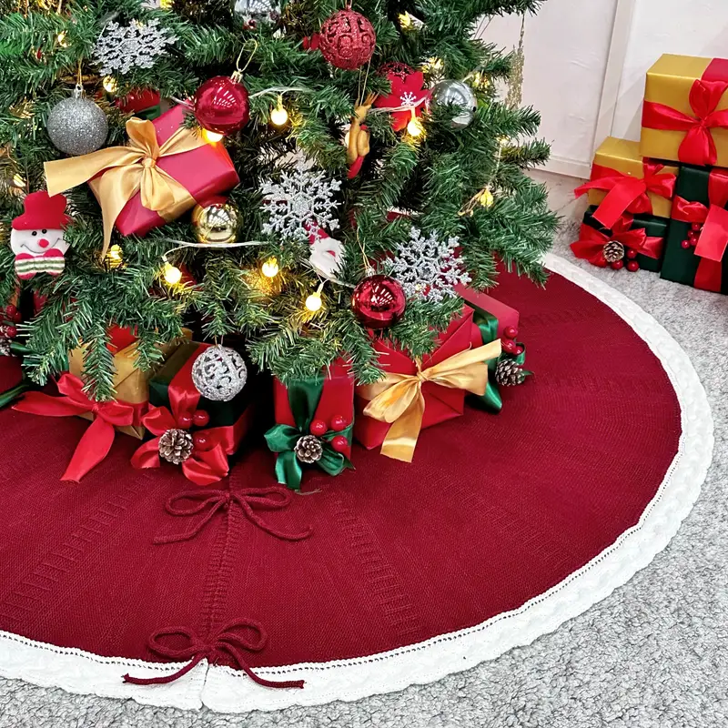 2025 New Christmas Tree Skirt, Knitted Tree Skirt Apron- Braided, Featherless, Suitable for Christmas Decoration, Home Decoration, Event Party Decoration