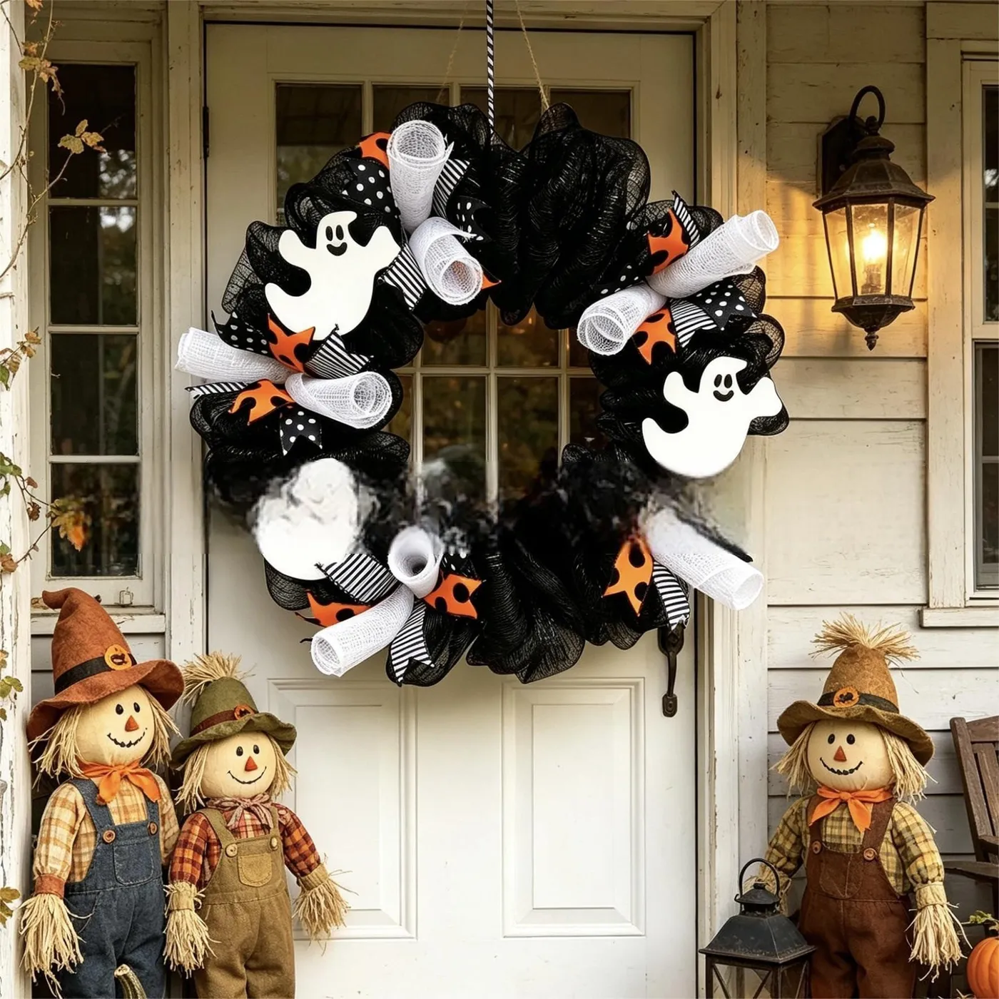 2026 New Halloween Ghost Wreath, Black White Mesh Door Hanger, Courtyard Front  Door Decor – cabinetwreaths.com