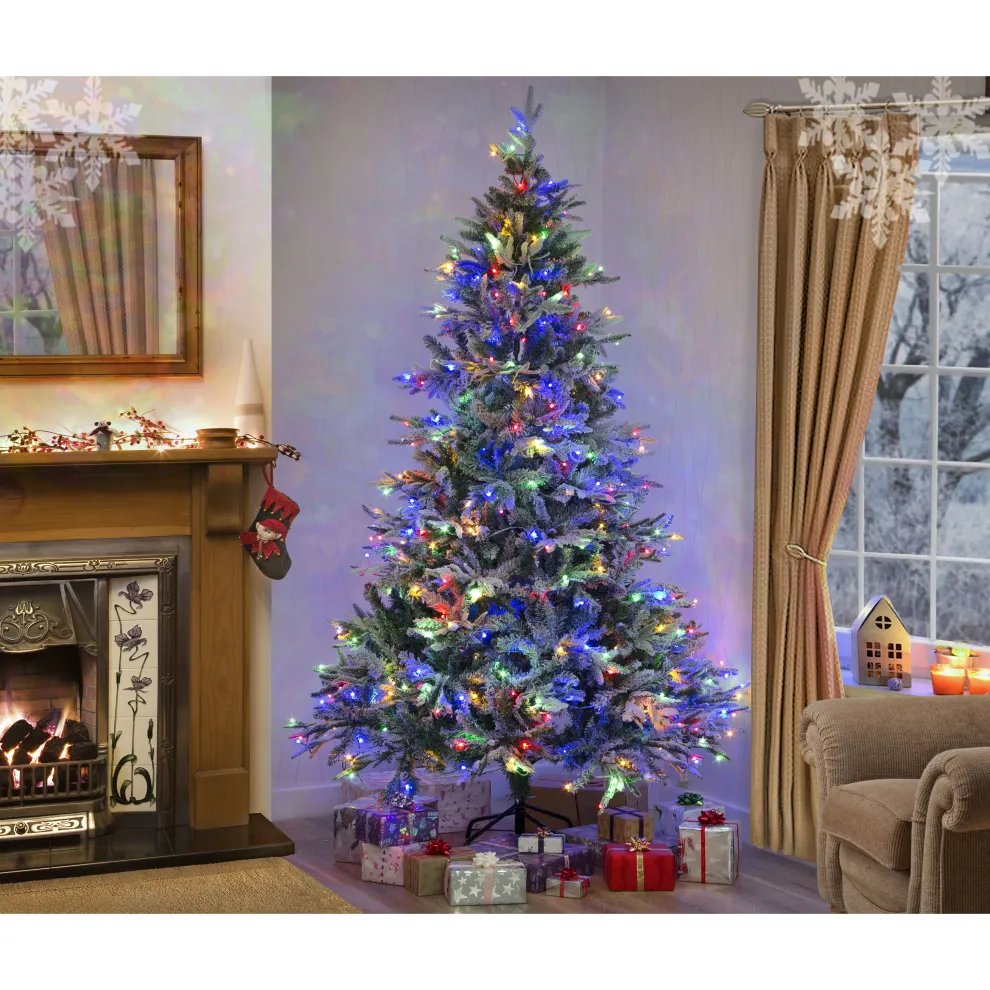210cm (7ft)) Snow Covered Christmas Tree Luxury Lapland Fir - PRELIT  MULTICOLOUR on OnBuy