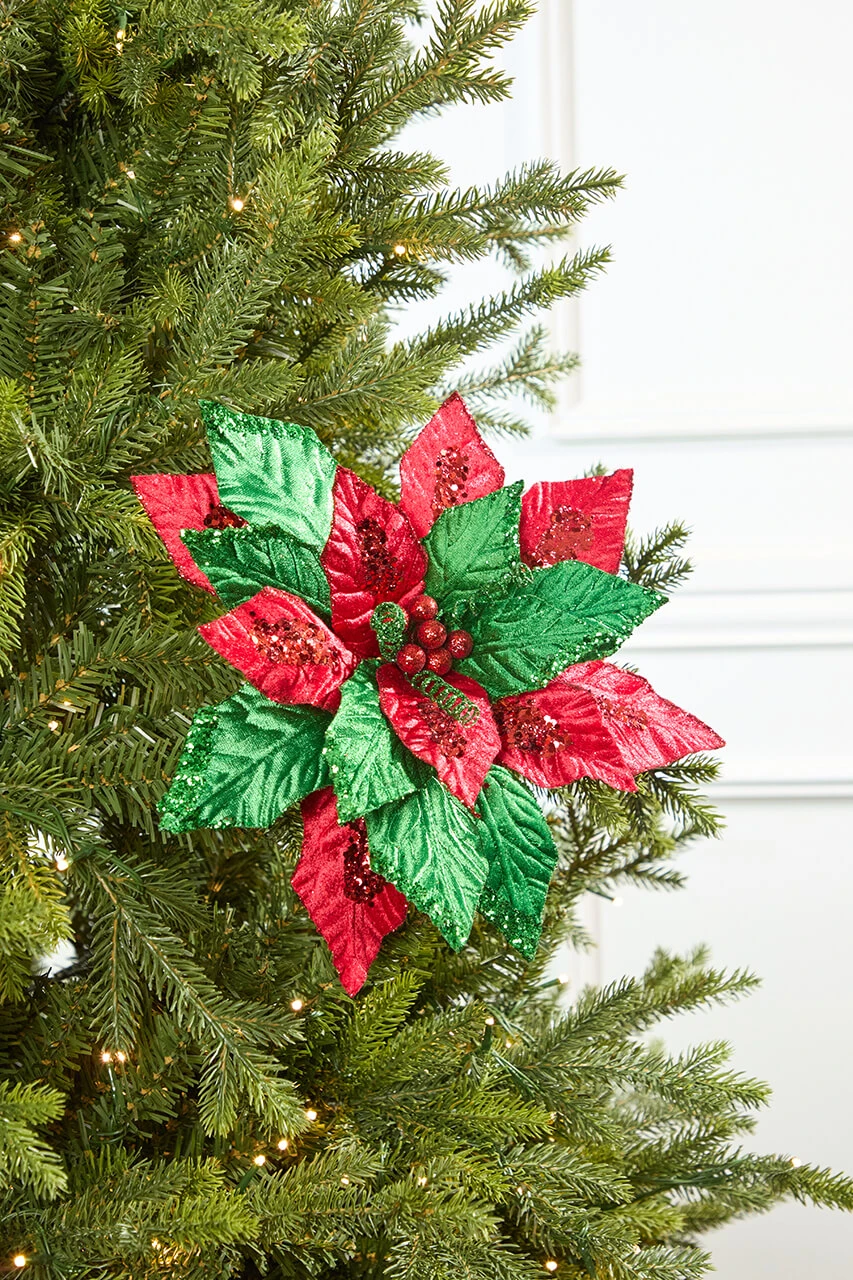 22' Classic Christmas Velvet Poinsettia Stem