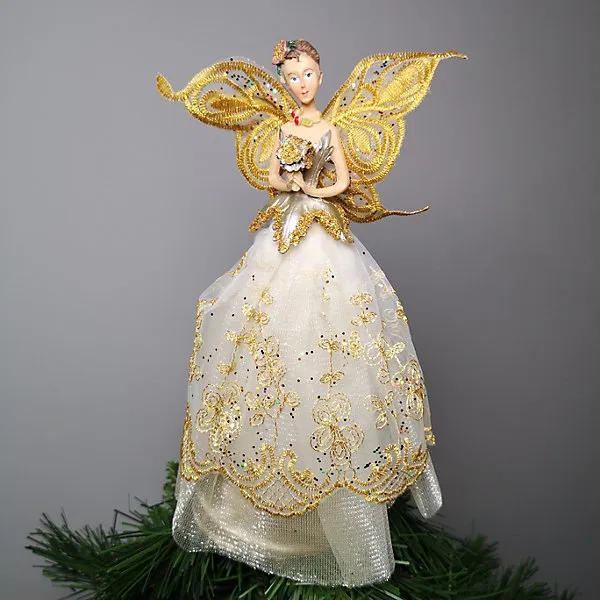 23cm Festive Christmas Tree Topper Angel Fairy Decoration In Champagne Gold