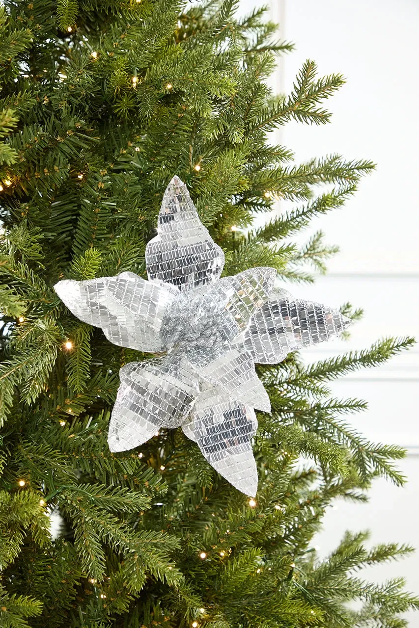 24' Shiny Mirrored Silver Poinsettia Stem