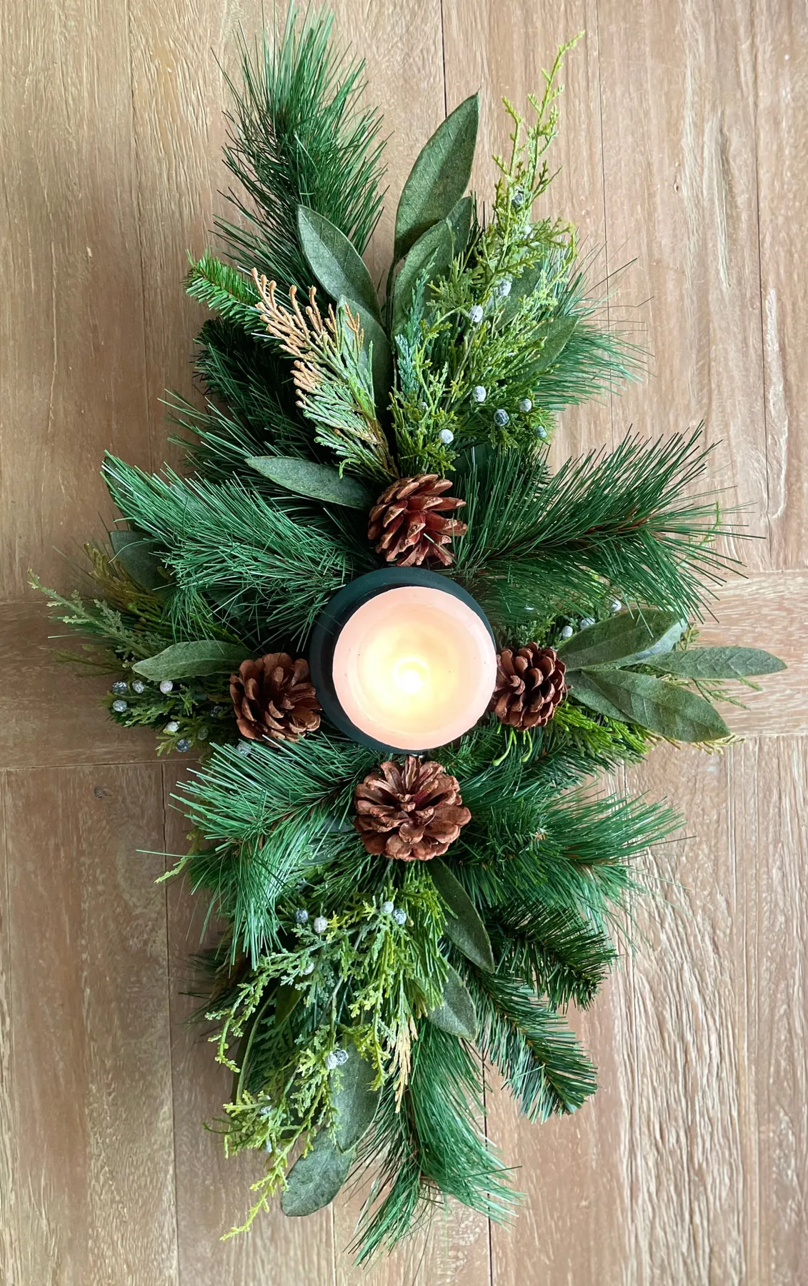26 Inch Artificial Pine and Cedar Christmas Table Centerpiece with Pil -  Richards Expo