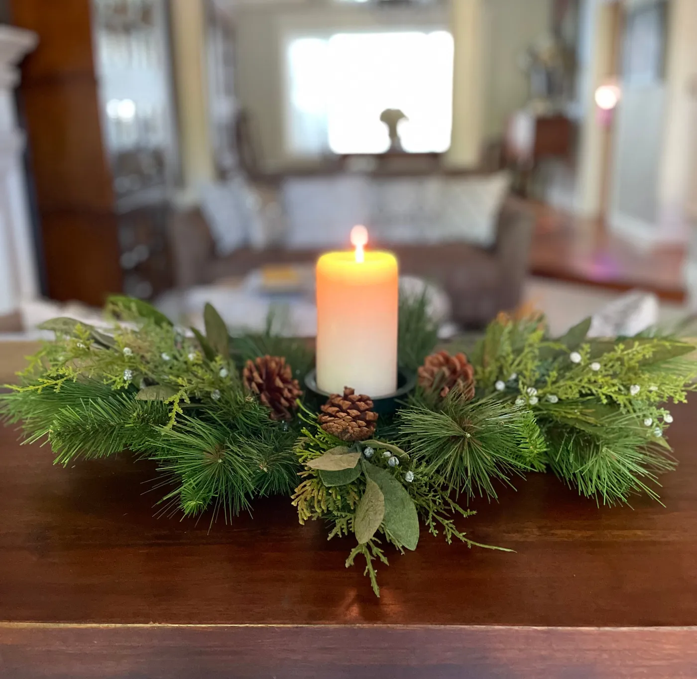 26 Inch Artificial Pine and Cedar Christmas Table Centerpiece with Pil -  Richards Expo