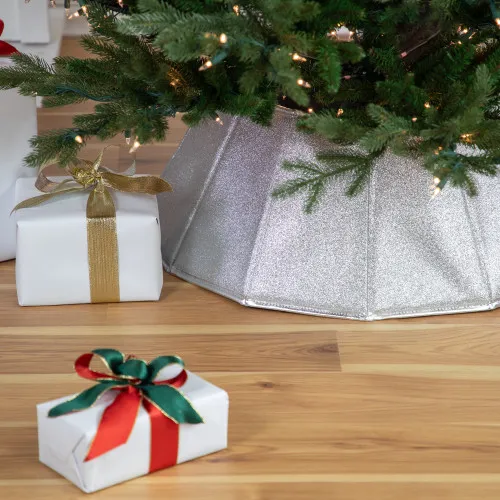 27' Shiny Silver Fabric Hexagonal Christmas Tree Collar