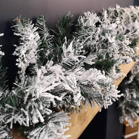 2.7m Green Snow Flocked Christmas Garland with 190 Tips - Tesco Groceries