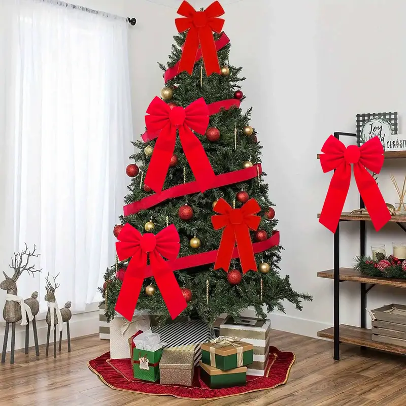 2pcs Red Bows, Easter Decorations, Holiday Decorative Bows, Wreaths, Gift Decorations, Suitable for Home Gardens, Fences, Stairs, Railings, Front Door Decorations, And Wedding Party Decorations