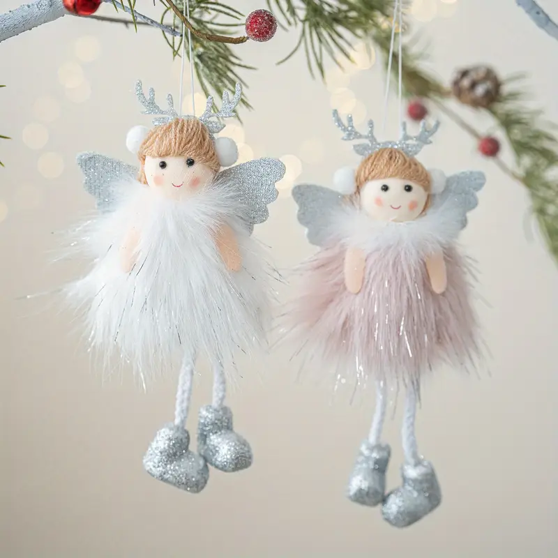 2pcs Soft Fabric Angel Girl Plush Hanging Ornaments - Angel with Hair Loop  for Christmas Tree, Winter * & New Year Decorations - Multi-Holiday *  (Valentine' Day *) - -Hang Angel for Home