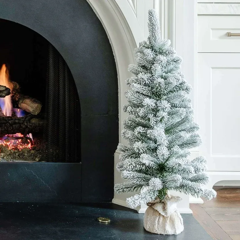 3' King Flock® Artificial Christmas Tabletop Tree with 50 Warm White LED  Lights - christmasjungle.com