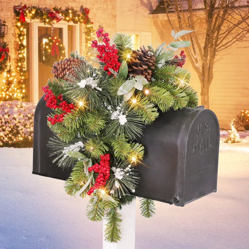 36' Pre-Lit Artificial Pine Mailbox Cover The Holiday Aisle