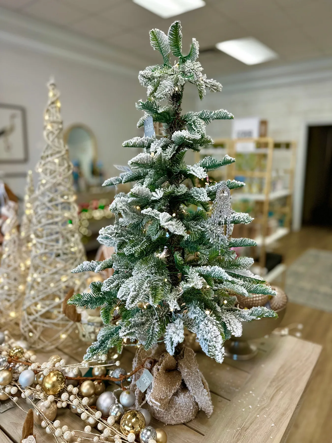 36' Pre-lit Flocked Pine Tree – Oak & Palm Interiors