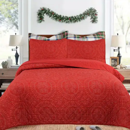 3pcs luxury velvet quilted christmas bedspreads set - queen/king size soft  & plush holiday covers, festive reversible bed linens for winter decor |  Check Out Today's Deals Now | Temu
