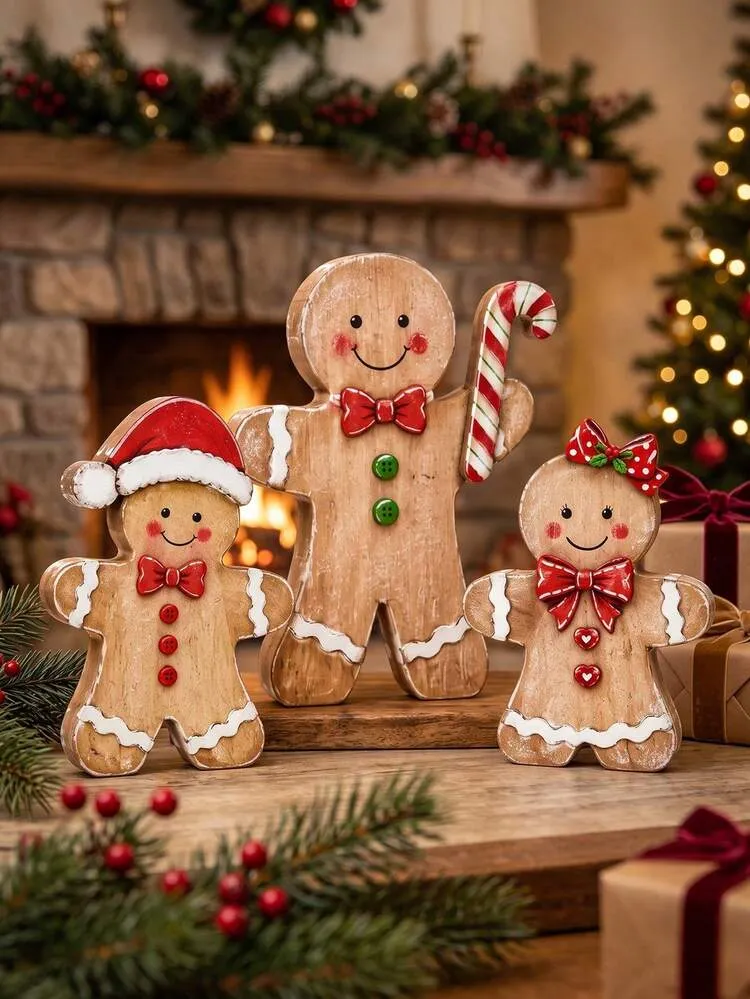3pcs Wooden Gingerbread Man Christmas Decor, Rustic Gingerbread Family  Tabletop Figurines, Gingerbread Home Desktop Decoration Set, Hand-Painted Rustic  Christmas Cookie Doll, Holiday Indoor Outdoor 