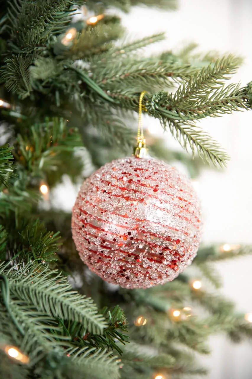 4” Red Clear Swirl Iced Ball Ornament
