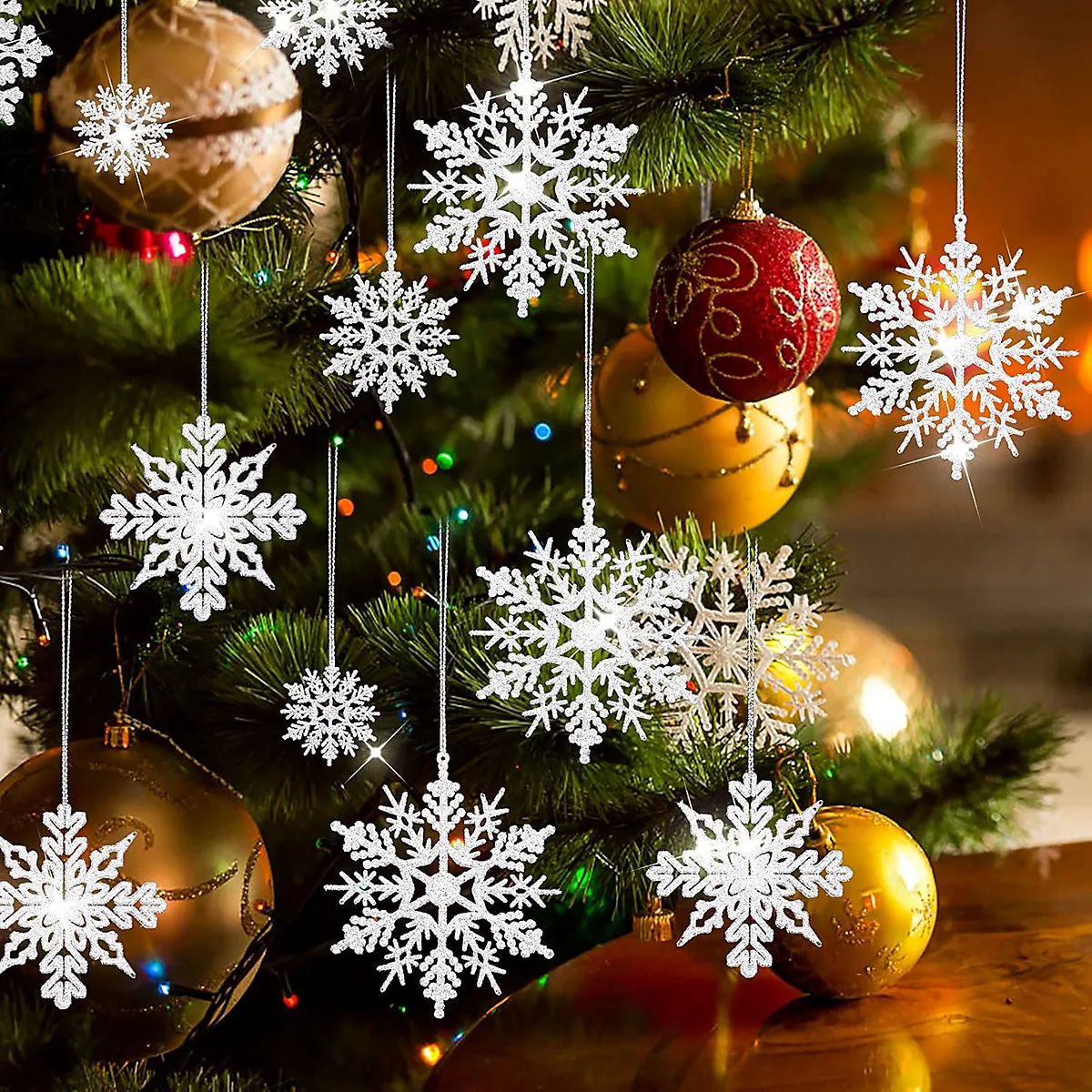 40 Pack Sparkling Christmas Snowflake Ornaments, Assorted Sizes Hanging Xmas Snowflake Christmas Tree Ornaments Durable Winter
